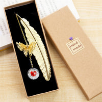 Golden Feather Leaf Bookmark
