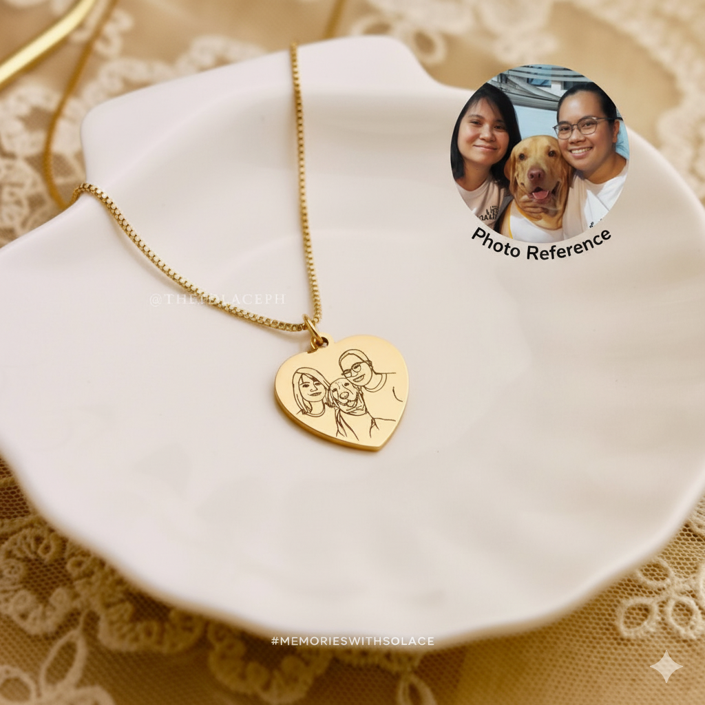 Line Art Portrait Heart Necklace