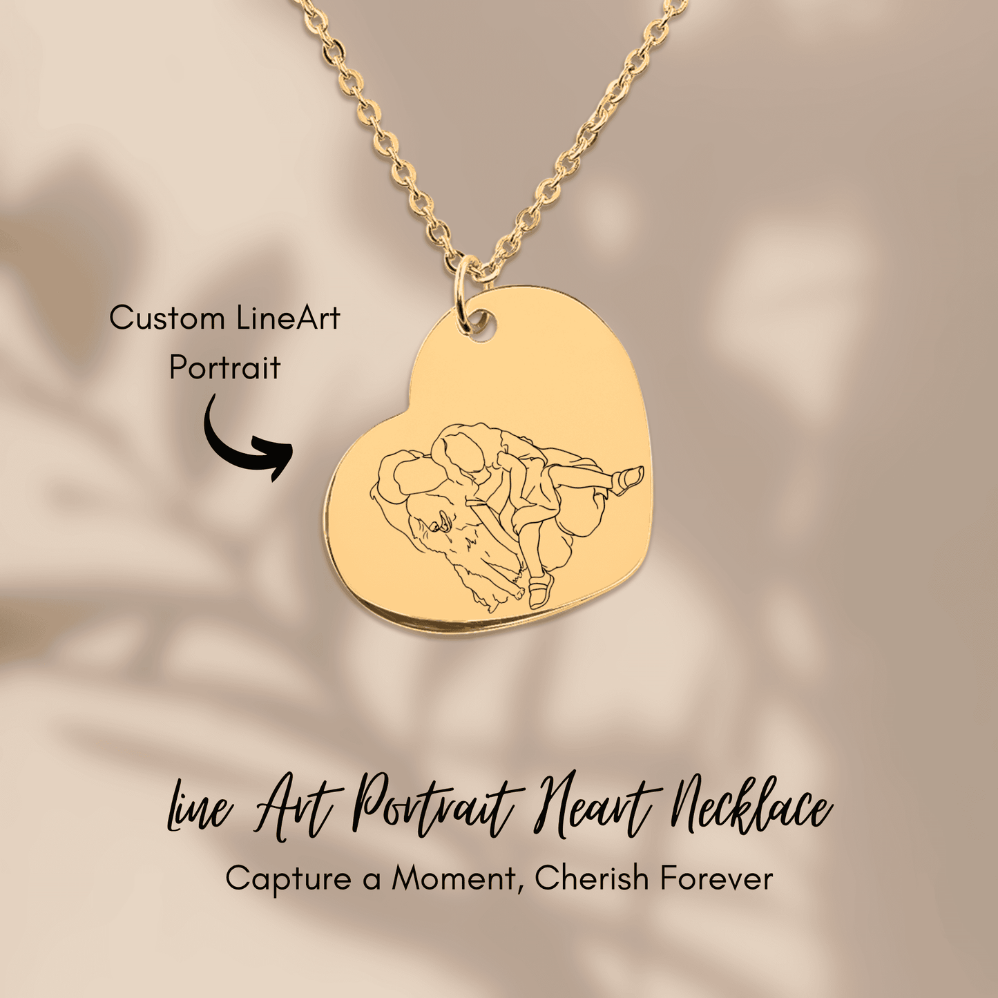 Line Art Portrait Heart Necklace